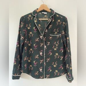 Heartloom Revolve Dark Green Floral PJ Look Blouse size XS